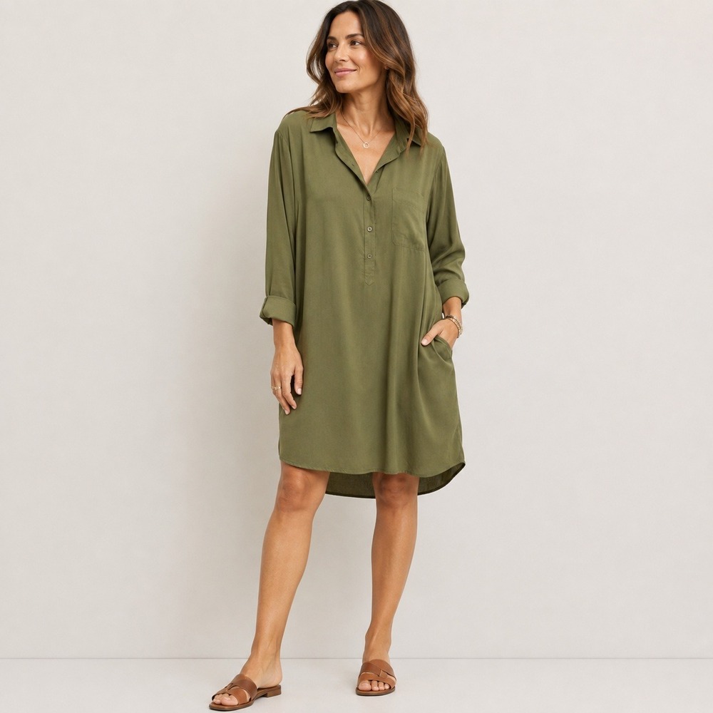 Universal Standard Cupro Rubicon Shirt Dress Women 2XS XL Olive Green Utility
